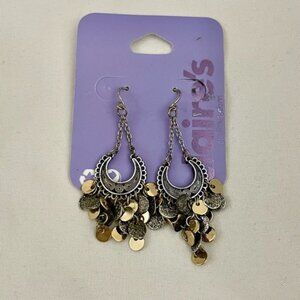 NWT CLAIRE’S Women’s Girl’s Y2K Dangling Earrings Copper Metal Silver Gold Tone